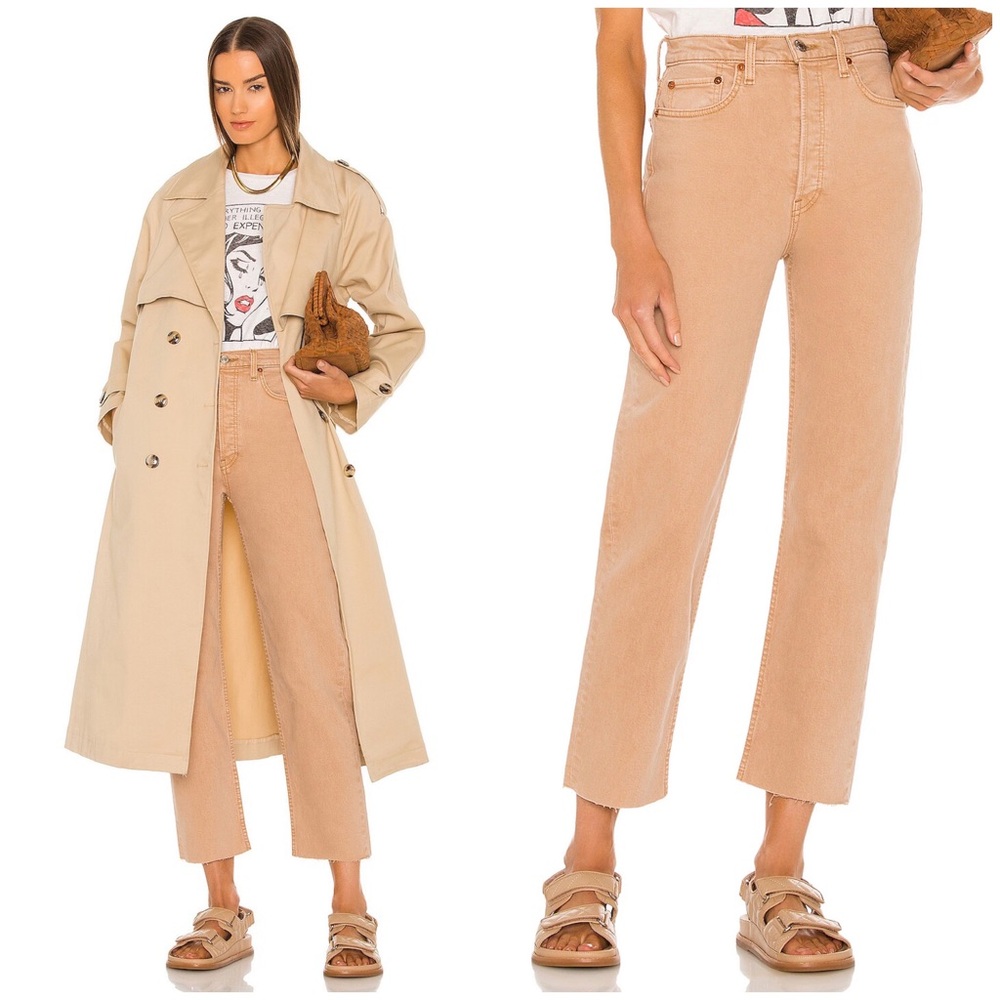 NEW Re/Done Originals 70s Ultra High Rise Stove Pipe Jeans in Washed Kha…